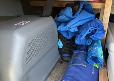 Beach gear inside Carlos Vantana camper van on the Big Island