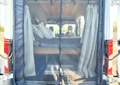 Carlos the camper van with back screen for airflow and comfort