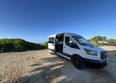 Side view of Carlos Vantana camper van with open doors