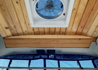 Ceiling fan installed inside Carlos the camper van for cooling comfort